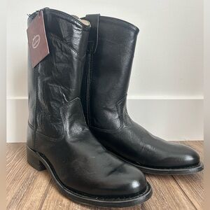 Old West Youth Black Leather Roper Toe Western Cowboy Boots- Size 5. New w/ Tags